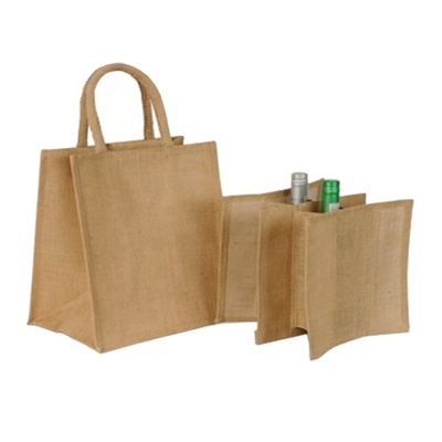 Sac à provisions de toile de jute du vin 27x18x30cm de bouteille de l'emballage 6