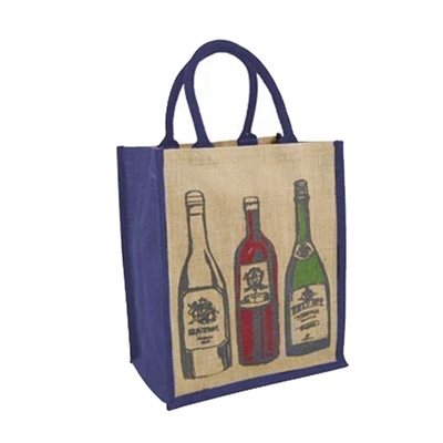 Sac à provisions de toile de jute du vin 27x18x30cm de bouteille de l'emballage 6
