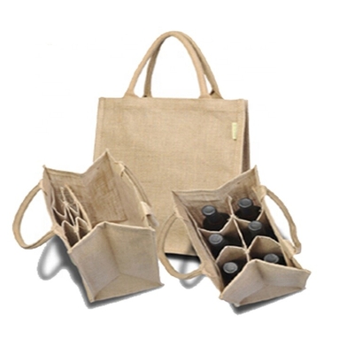 Sac à provisions de toile de jute du vin 27x18x30cm de bouteille de l'emballage 6