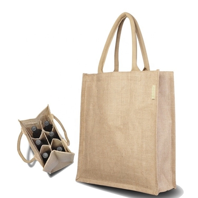 Sac à provisions de toile de jute du vin 27x18x30cm de bouteille de l'emballage 6