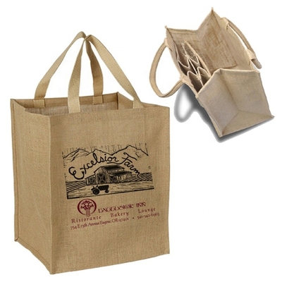 Sac à provisions de toile de jute du vin 27x18x30cm de bouteille de l'emballage 6
