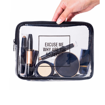 Sac de crayon de PVC du cosmétique 18x5x8cm de poignée d'espace libre d'OEM