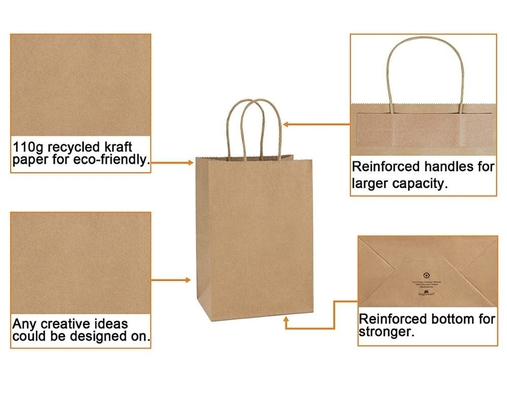 Sac de papier vélin non de Brown Papier d'emballage 200gsm CMYK 26x12x33cm